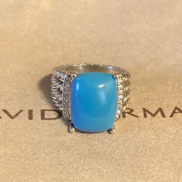 David Yurman 16x12mm Turquoise Diamonds Ring Sz 7.5 - Picture 2 of 8